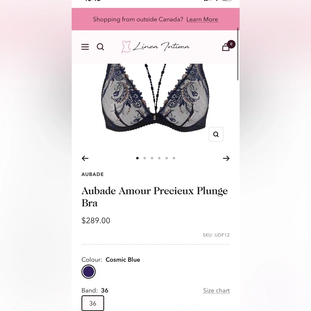 NWT $289 Aubade Amour Precieux Plunge Bra Cosmic Blue 36C Without Necklace New - Picture 4 of 16